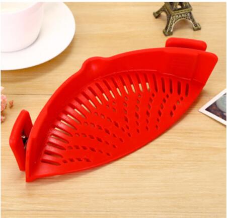 Silicone Clip-on Pot Pan Bowl Funnel Oil Strainer Creative Rice Washing Colander
