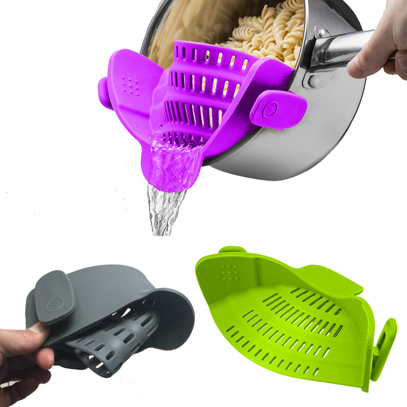 Silicone Clip-on Pot Pan Bowl Funnel Oil Strainer Creative Rice Washing Colander