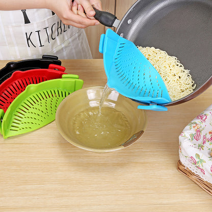 Silicone Clip-on Pot Pan Bowl Funnel Oil Strainer Creative Rice Washing Colander
