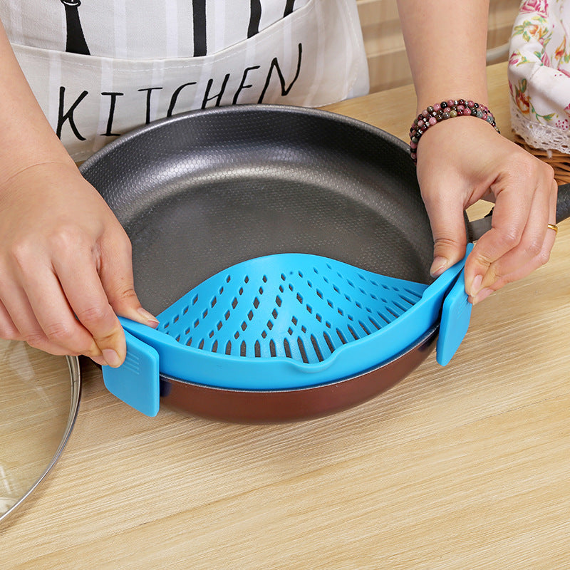 Silicone Clip-on Pot Pan Bowl Funnel Oil Strainer Creative Rice Washing Colander