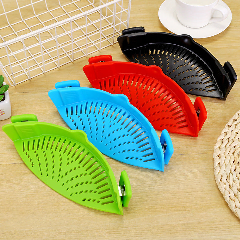 Silicone Clip-on Pot Pan Bowl Funnel Oil Strainer Creative Rice Washing Colander