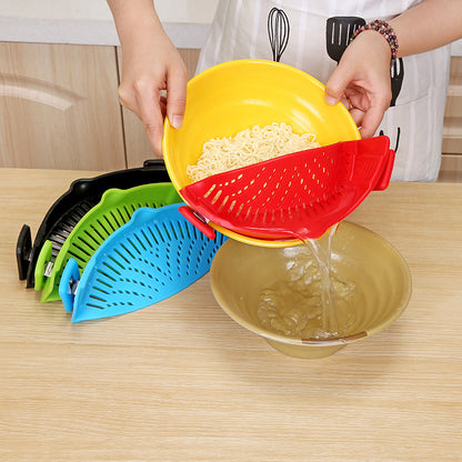 Silicone Clip-on Pot Pan Bowl Funnel Oil Strainer Creative Rice Washing Colander