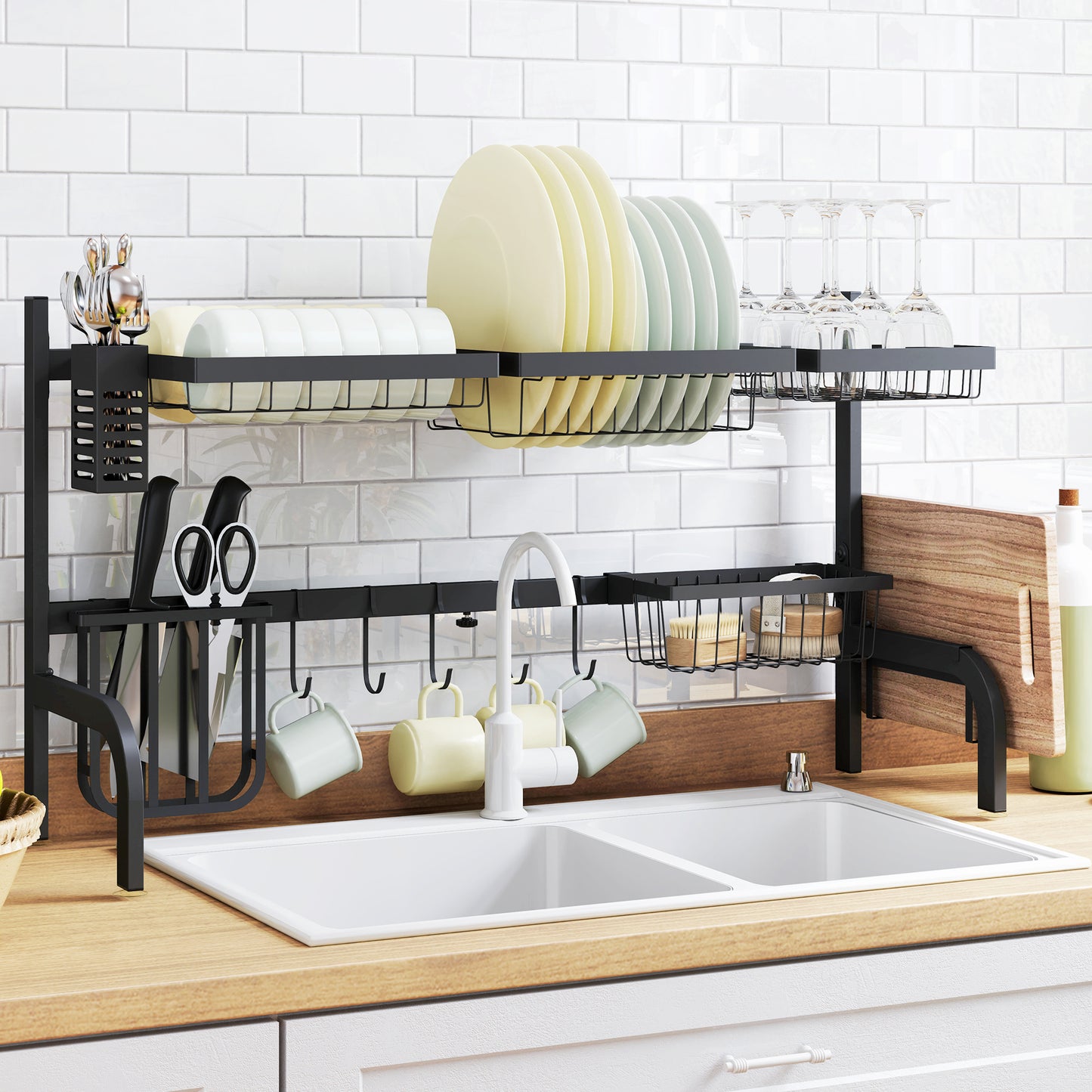 Space Saving 2 Tier Adjustable Dish Drainer
